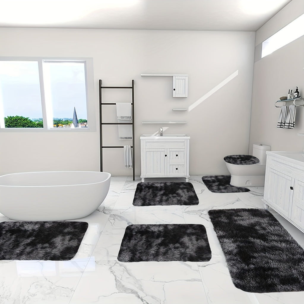 Soft Velvet Bath Rug Set Non-Slip Water Absorbent Machine Washable Bathroom Mat 3 4 5 6 Piece Sets Multiple Colors