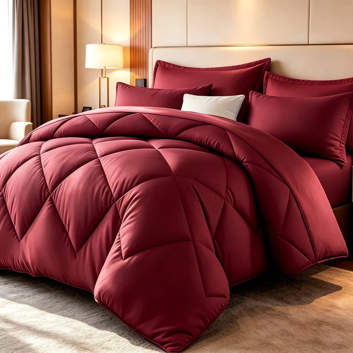 Diamond Pattern Quilt Bedding Set with Pillowcases 2/3 Piece – Soft Breathable Lightweight Comforter Twin Queen King 30+ Colors