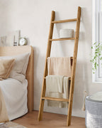 Blanket Ladder 5 Tier Farmhouse Decorative, Wood Ladder Rack for Blankets Towels & Quilts, 2-in-1 Ladder Shelf for Living Room Bedroom Bathroom Storage & Decor, Maroon Brown, Holds 17.6 lbs