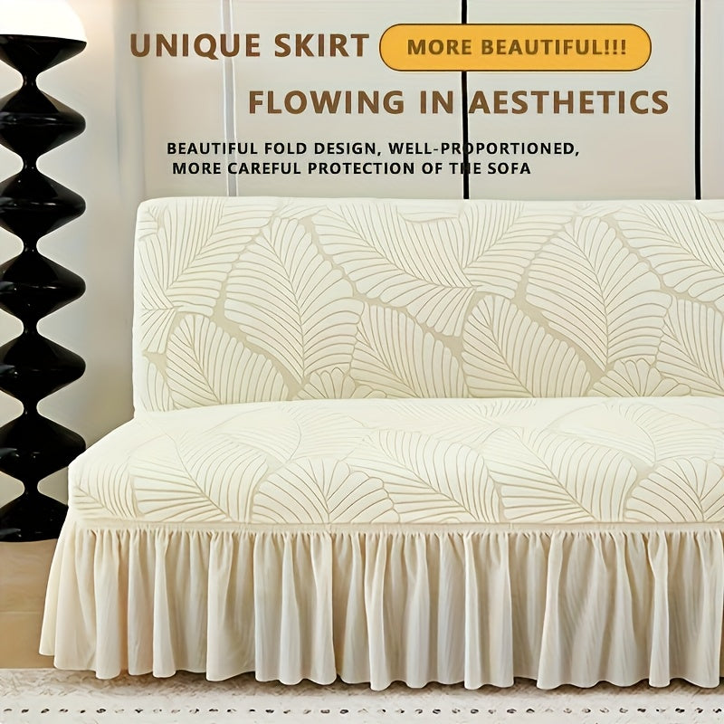 Jacquard Futon Slipcover 3-Seater Armless Sofa Cover Stretch Elastic Band Slip-Resistant Polyester Soft Fit Living Room Couch Protector 7 Colors