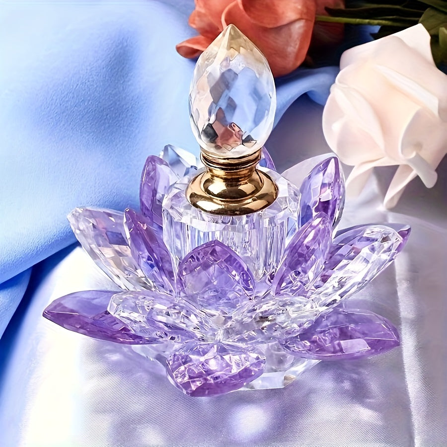 Lotus-Shaped Crystal Glass Decorative Bottle Desktop Ornament Vase Home Decor Accent Birthday Christmas Gift Purple White Blue