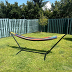 Heavy-Duty Double Hammock with Steel Stand – 450 lbs Outdoor Swing Bed, Anti-Roll Balance, Carry Bag Included, Easy Assembly, No Poles or Fillers | Tropical, Cyan & Green