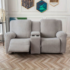 Jacquard Stretch Recliner Sofa Cover – Big Leaves Pattern, 1/2/3 Seater & Loveseat with Console, Winter Insulation Soft Washable, 6 Colors