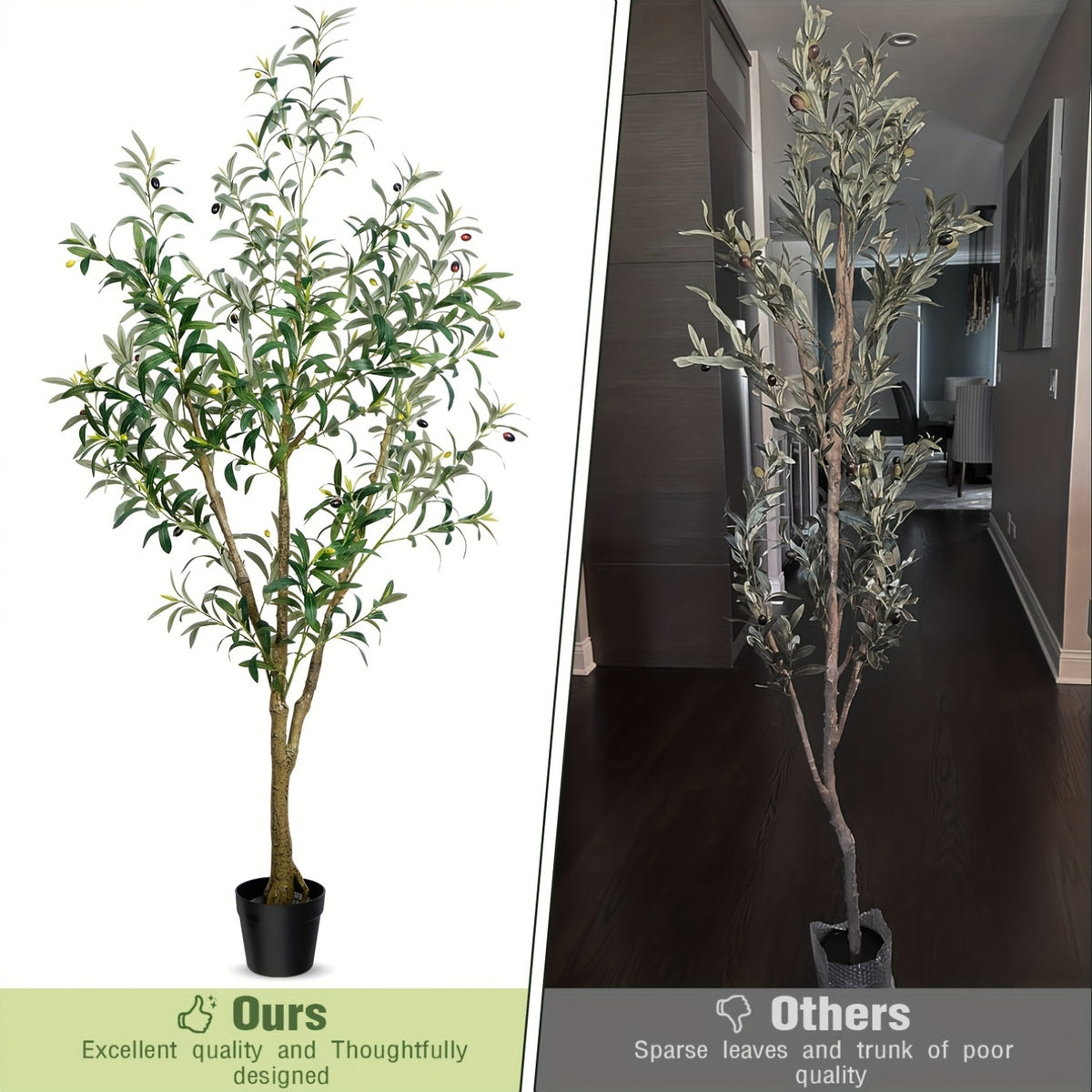 Artificial Olive Tree 5/6/7FT Multi-Trunk Pre-Potted – Lifelike Faux Indoor Tree with 706-1296 Leaves & Realistic Olives – Mediterranean Farmhouse Decor for Home, Office & Porch