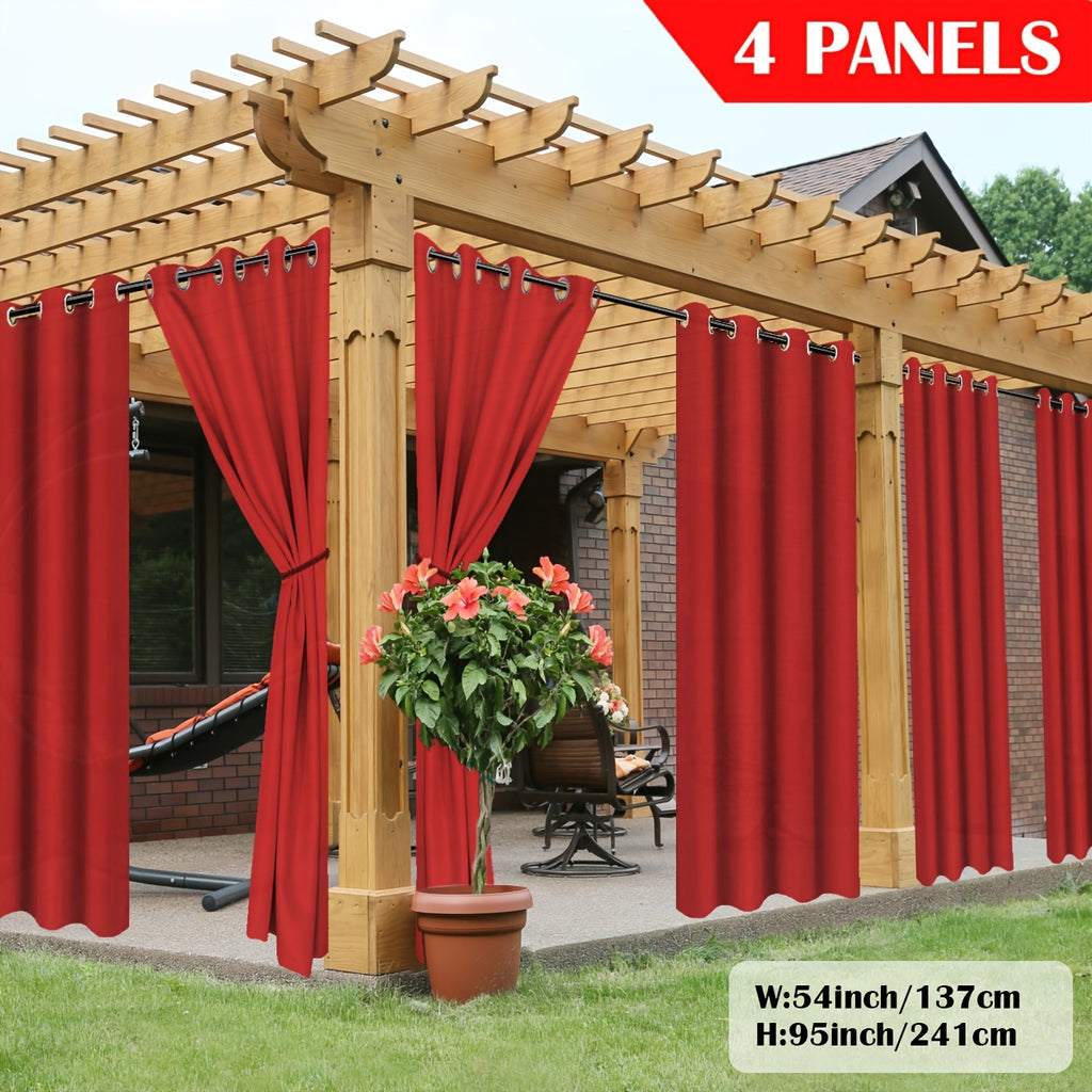 Outdoor Curtain Panels for Patio Gazebo Porch – Weather-Resistant, Light-Filtering Sun Block Privacy Drapes, 4 Panels, Multiple Sizes & Colors
