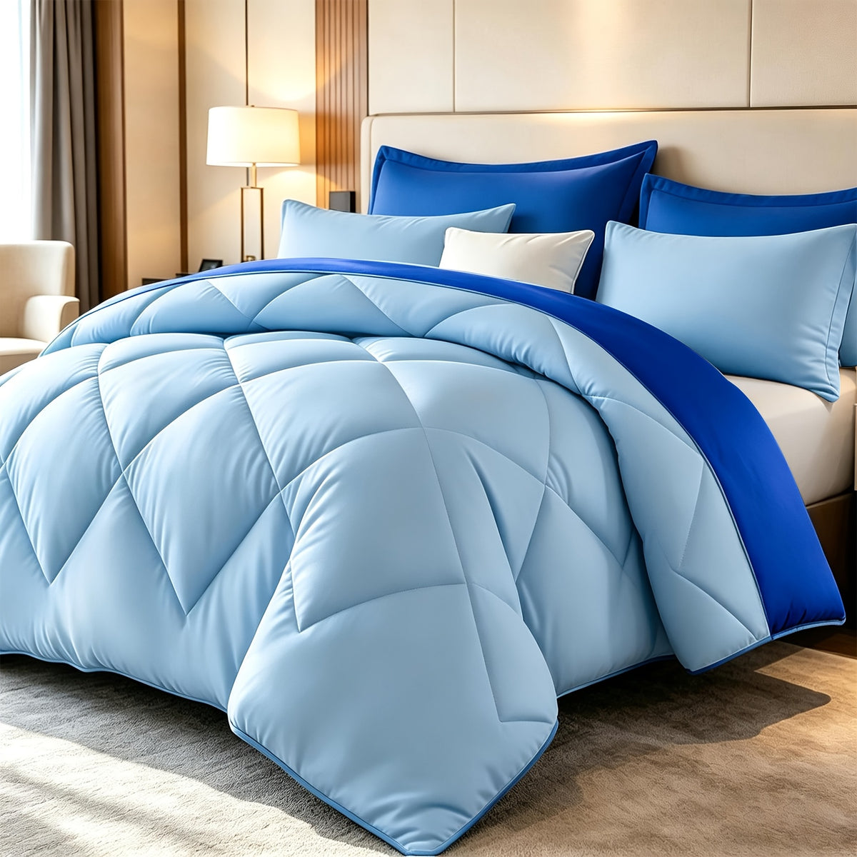 Diamond Pattern Quilt Set 2/3 Piece – Solid Color Lightweight Breathable Ultra-Fine Fiber Comforter with Pillowcases, Soft Easy Care Bedding for Bedroom & Guest Room