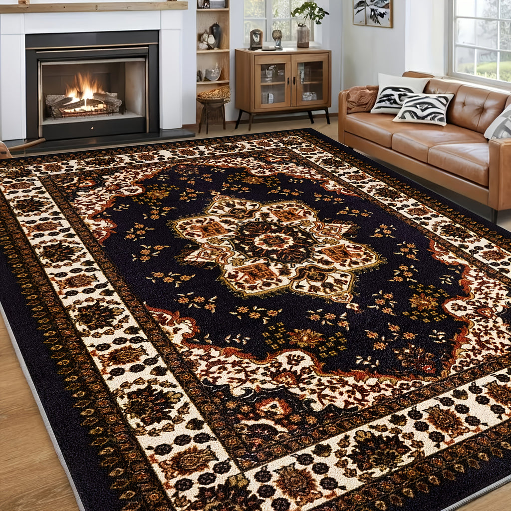 Persian Bohemian Luxury Area Rug Soft Fluffy Anti-Slip Machine Washable – Vintage Plush Living Room Bedroom Rug for Modern & Traditional Decor – 4 Sizes