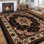 Persian Bohemian Luxury Area Rug Soft Fluffy Anti-Slip Machine Washable – Vintage Plush Living Room Bedroom Rug for Modern & Traditional Decor – 4 Sizes