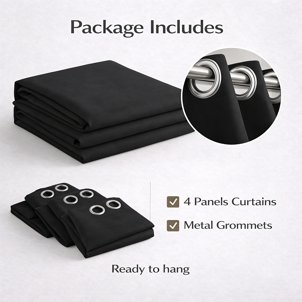 Blackout Curtains 4-Panel Grommet Top 100% Room Darkening Thermal Insulated Drapes | Noise Reducing Light Blocking Window Curtains for Bedroom Living Room, Black Gray Wine Red Dark Green
