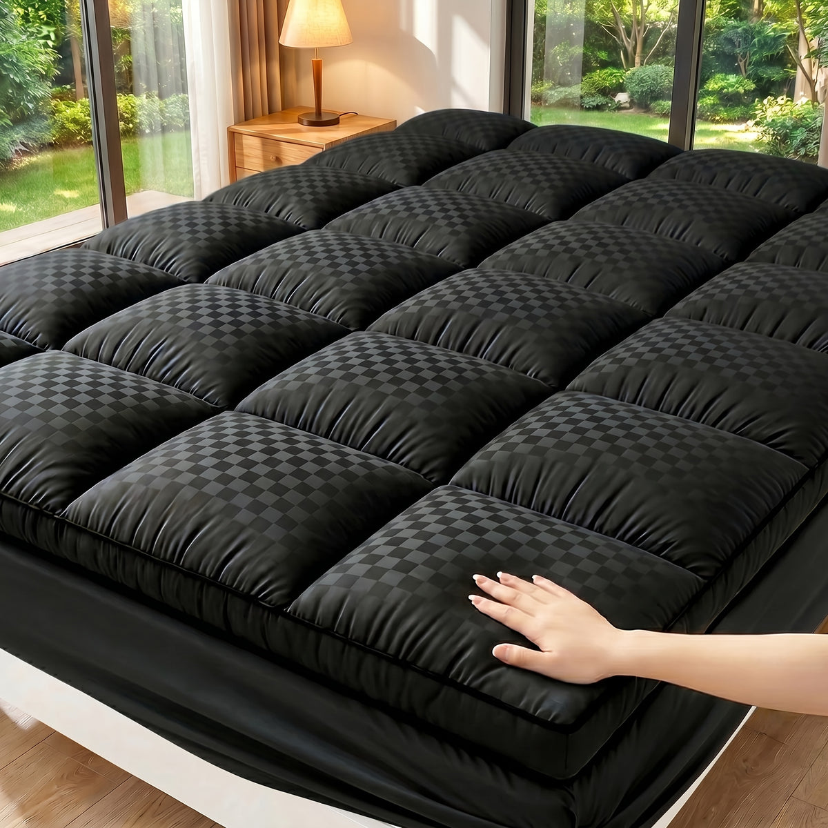 Fitted Mattress Protector Cover Thickened Deep Pocket Stay-Put Elastic – Spill-Proof Breathable Bed Pad Black Gray White Blue Twin Full Queen King Cal King
