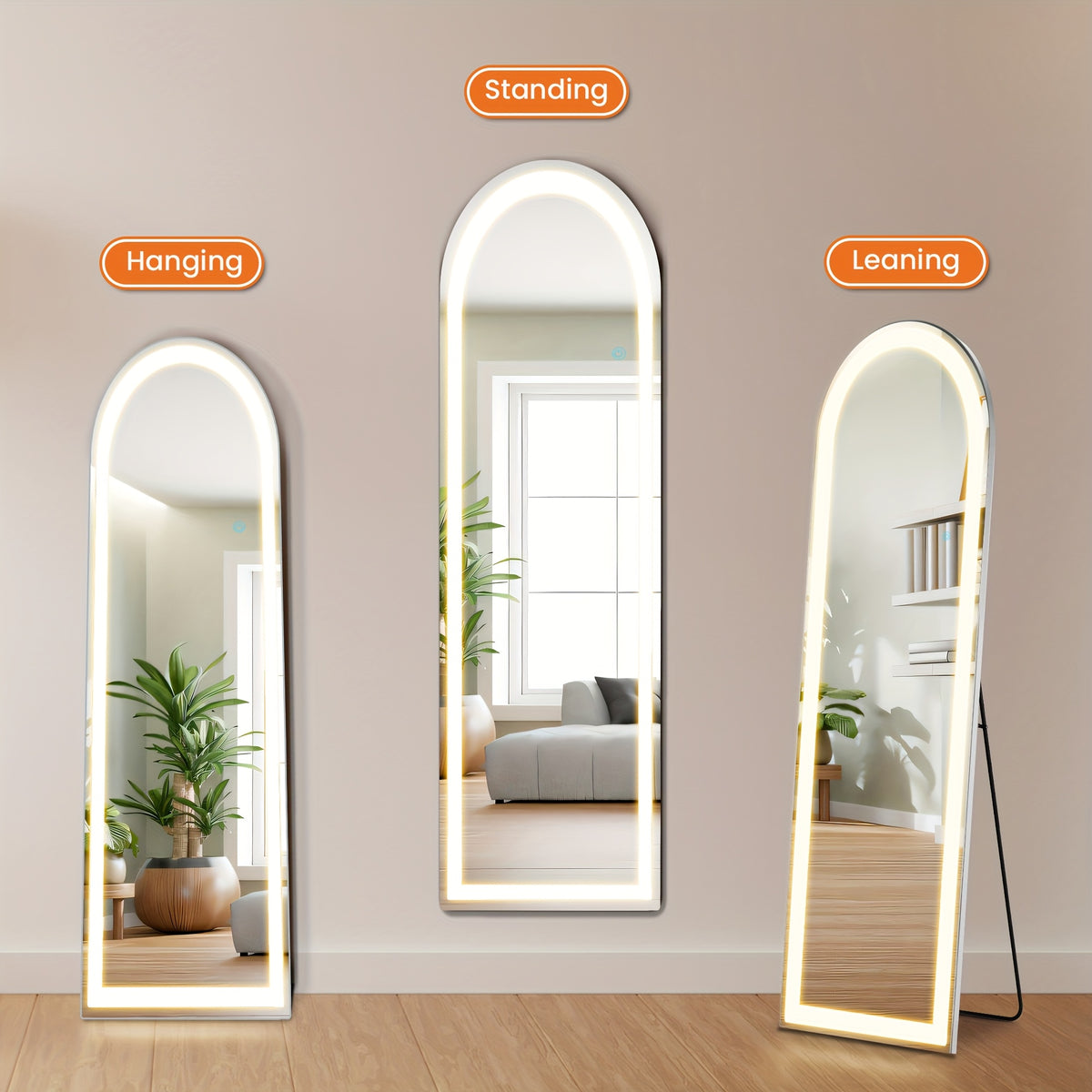 Smart LED Touch Sensor Full-Length Mirror with Adjustable Brightness – Wall-Mount & Freestanding Slim Modern Frame for Vanity, Bedroom & Dressing Room Lighting