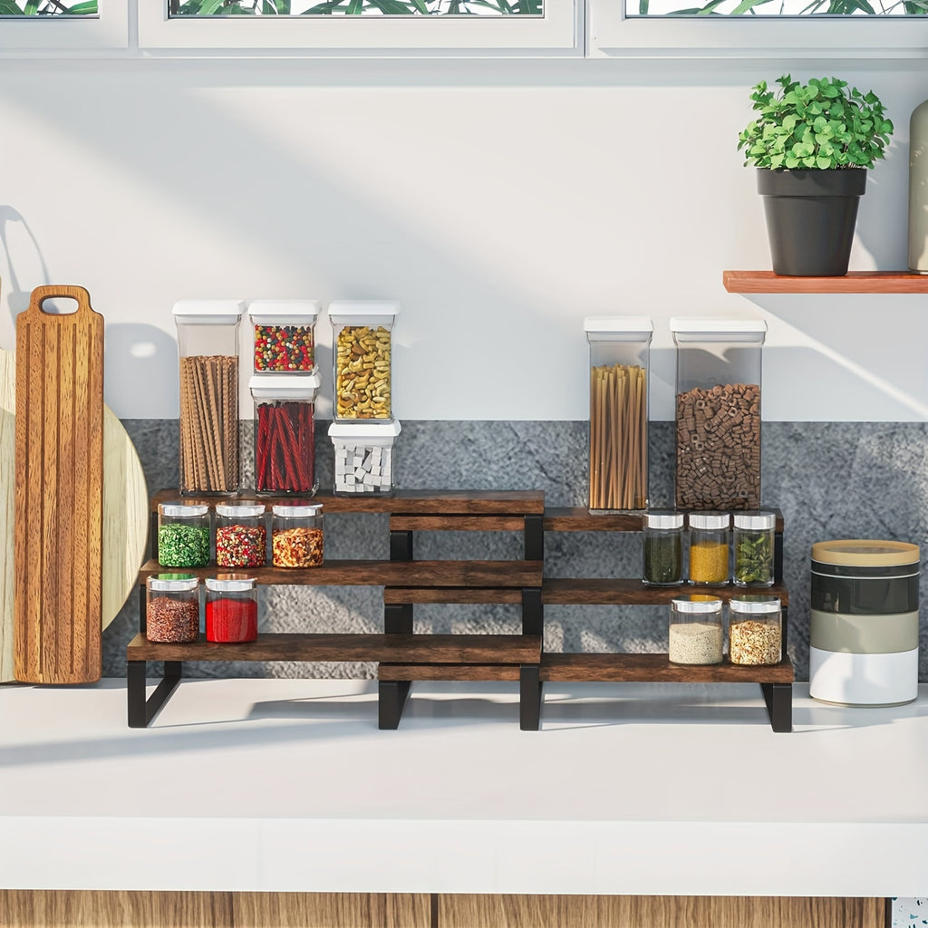 3-Tier Expandable Spice Rack Organizer 2-Pack – Adjustable 13.8–26" Display Riser Stand for Kitchen Cabinet, Countertop, Pantry & Coffee Bar | Vintage Style