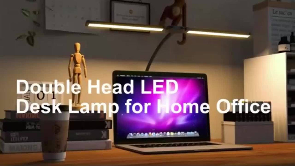 Dual Head LED Desk Lamp Touch Dimmable Gooseneck with Clip & Base USB 13W 3 Color Modes 10 Brightness Levels for Home Office Study Gaming