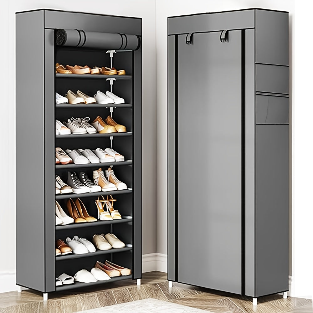 Shoe Organizer Cabinet with Cover – 6/8/10 Tier Nonwoven Fabric Shoe Storage Shelf for 27-35 Pairs, Portable Shoe Rack for Entryway, Closet, Bedroom (Dark Gray)