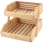 Bamboo Fruit Basket Stand 2 3 Tier Kitchen Countertop Organizer Produce Vegetable Bread Storage with Banana Hook Non-Slip Pads Easy Assembly