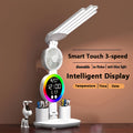Smart Touch LED Desk Lamp USB Dual Head with Built-in Fan, 3-Color Dimmable, Smart Display, Pen Storage & Night Light – Eye-Caring Study & Home Office Lamp – 1 or 2 Pack