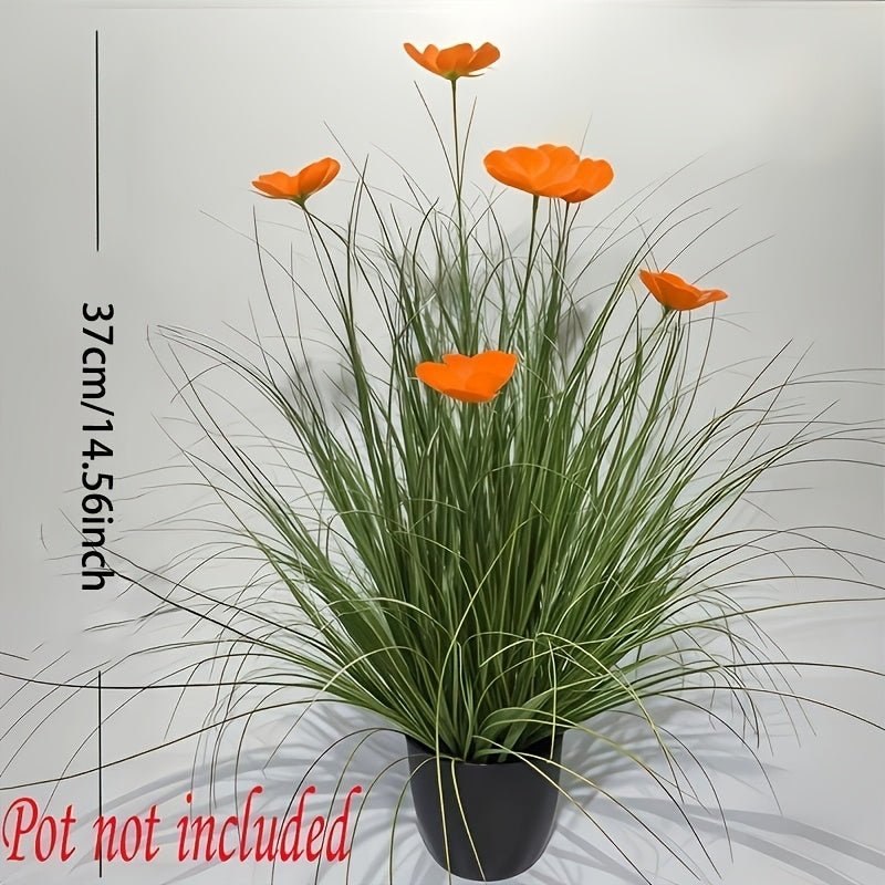 Artificial Chrysanthemum Flower Stems 12pcs UV Resistant Orange Yellow Faux Grass Plastic Plants for Garden Balcony Wedding Home Decor Low Maintenance