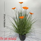 Artificial Chrysanthemum Flower Stems 12pcs UV Resistant Orange Yellow Faux Grass Plastic Plants for Garden Balcony Wedding Home Decor Low Maintenance