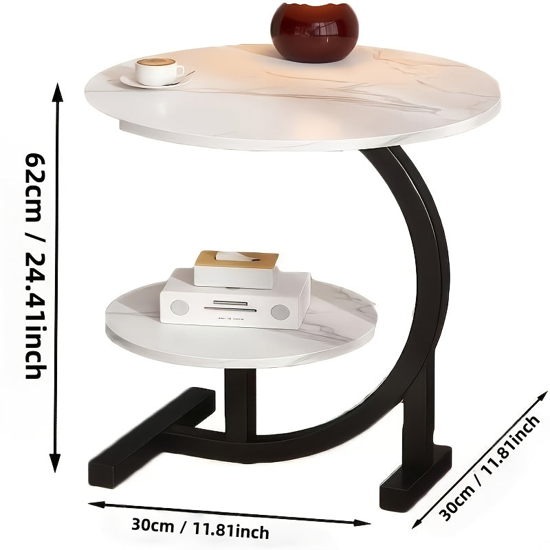 Solid Wood Round Coffee Table – Modern Double-Layer Sofa Side Table for Living Room Bedroom Balcony, Lightweight Luxury Design, White & Black