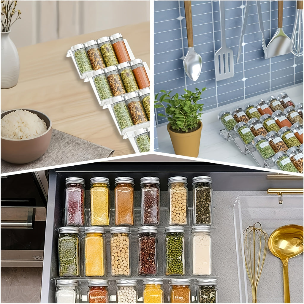 Expandable Acrylic Spice Rack Drawer Organizer Insert – Slanted Clear Spice Tray for Kitchen Drawer & Countertop, 4/6/8 Pack