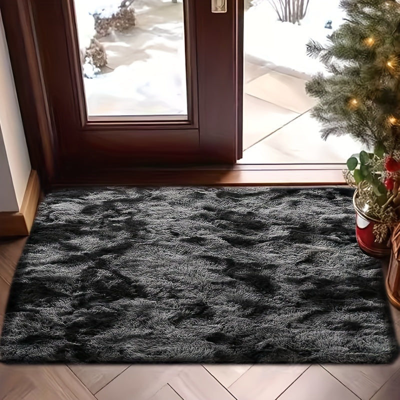 Tie-Dye Plush Mat Soft Absorbent Non-Slip Machine Washable Floor Mat for Living Room Bedroom Bathroom Dark Gray Black Light Gray Pink
