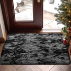 Tie-Dye Plush Mat Soft Absorbent Non-Slip Machine Washable Floor Mat for Living Room Bedroom Bathroom Dark Gray Black Light Gray Pink
