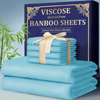 Bamboo Cooling Bed Sheet Set 4 Pcs - 2300TC Ultra Soft Breathable Deep Pocket Fitted Sheet Flat Sheet Pillowcases, Shrink Resistant All Season Bedding for Twin Full Queen King