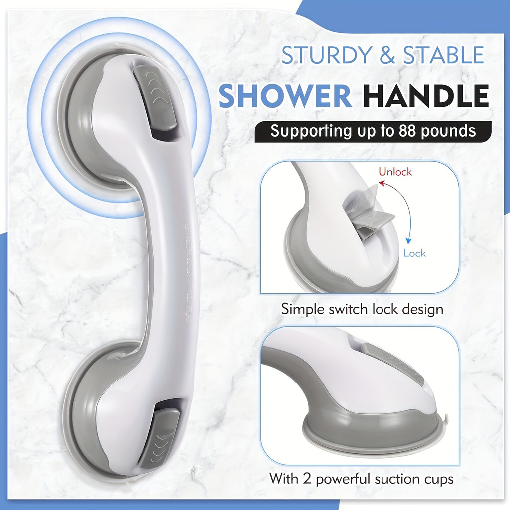 Bathroom Grab Bars Suction Cup No Drill 2-Pack Non-Slip Adjustable Height Shower Handle Safety Rail for Elderly Toilet Fall Prevention Easy Install