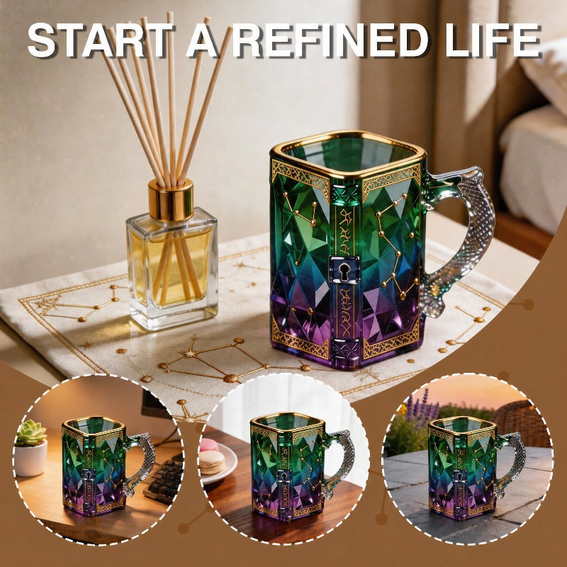 Gradient Constellation Coffee Cup with Dragon Handle - Retro Espresso Tea Cup for Home & Office, Unique Halloween Festival Gift for Game Enthusiasts, Includes Gift Box & Digital Painting