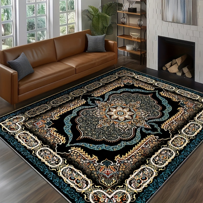 Bohemian Floral Velvet Area Rug Non-Slip Shedding-Resistant Machine Washable 100% Polyester Floor Mat for Living Room Bedroom Kitchen Office Multiple Sizes