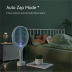 6-in-1 Electric Mosquito Swatter Bug Zapper Racket USB Rechargeable Telescopic Pole 90° Rotating Grid Wall Mount 3-Layer Safety Net UV Light for Indoor Outdoor Camping Patio