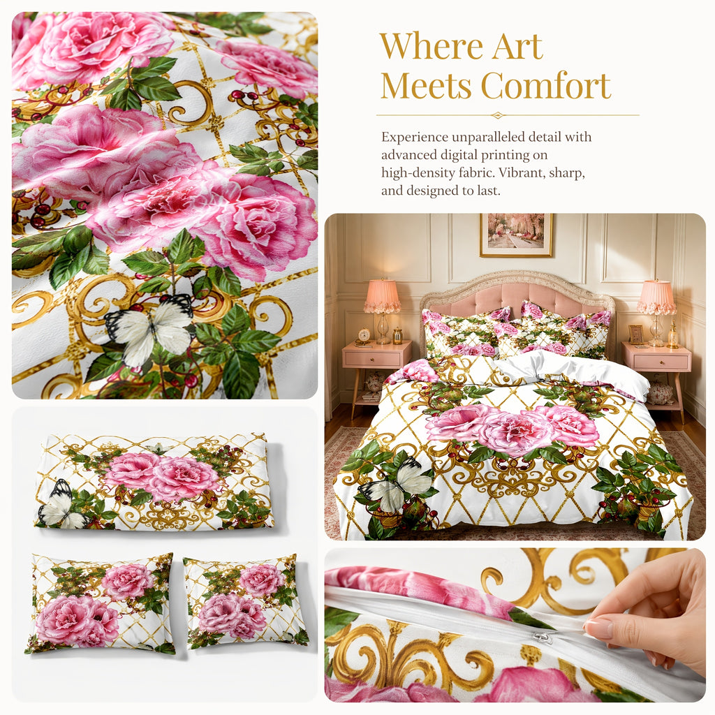 Duvet Cover Set Baroque Geometric Floral 3 Piece Soft Breathable Polyester Quilt Cover with 2 Pillowcases All Season Twin Full Queen King Multicolor Modern Art