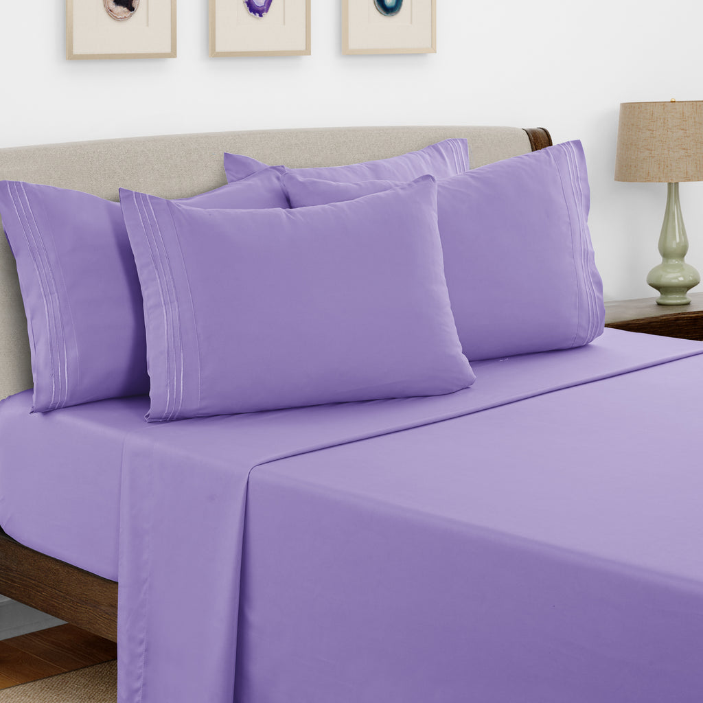 Brushed Microfiber Bed Sheet Set 6 Piece with Embroidered Pillowcases - Hotel Luxury Deep Pocket 16 Inch, Soft Breathable All Season, 24 Colors, Twin Twin XL Full Queen King Cal King
