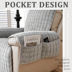 Velvet Lounge Chair Cover with Pocket Anti Slip Elastic Slipcover - Soft Plush Sofa Protection Cover for Living Room Office Home Decor, Brown Grey 53x75in