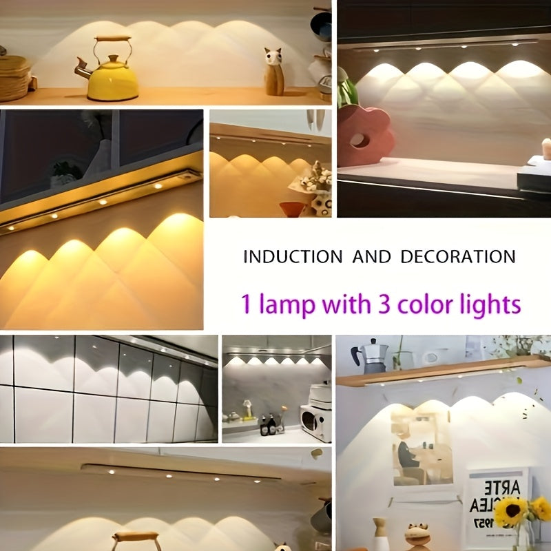 LED Motion Sensor Light Strip USB Rechargeable – Under Cabinet Wardrobe Night Light, 3 Color Modes, Self-Adhesive Magnetic Mount for Kitchen, Bedroom & Shoe Cabinet | 20/30/40cm