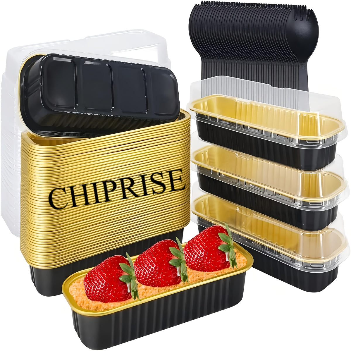 Disposable Mini Cake Boxes 30pcs with Lids & Spoons - Aluminum Foil Baking Cups for Cheesecakes, Custards & Desserts, Party Favor Containers in 5 Colors