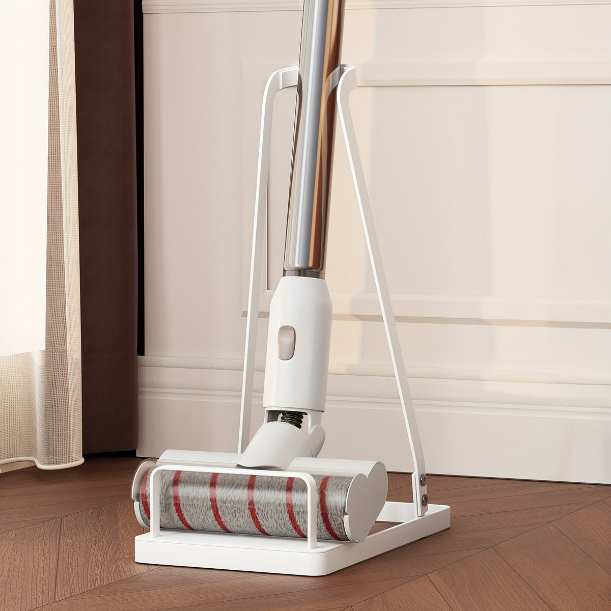 Vacuum Cleaner Storage Stand with Open Shelf – Freestanding Handheld Vacuum Organizer Rack for Stick Vacuums & Accessories, Space-Saving Floor Stand, Black & White