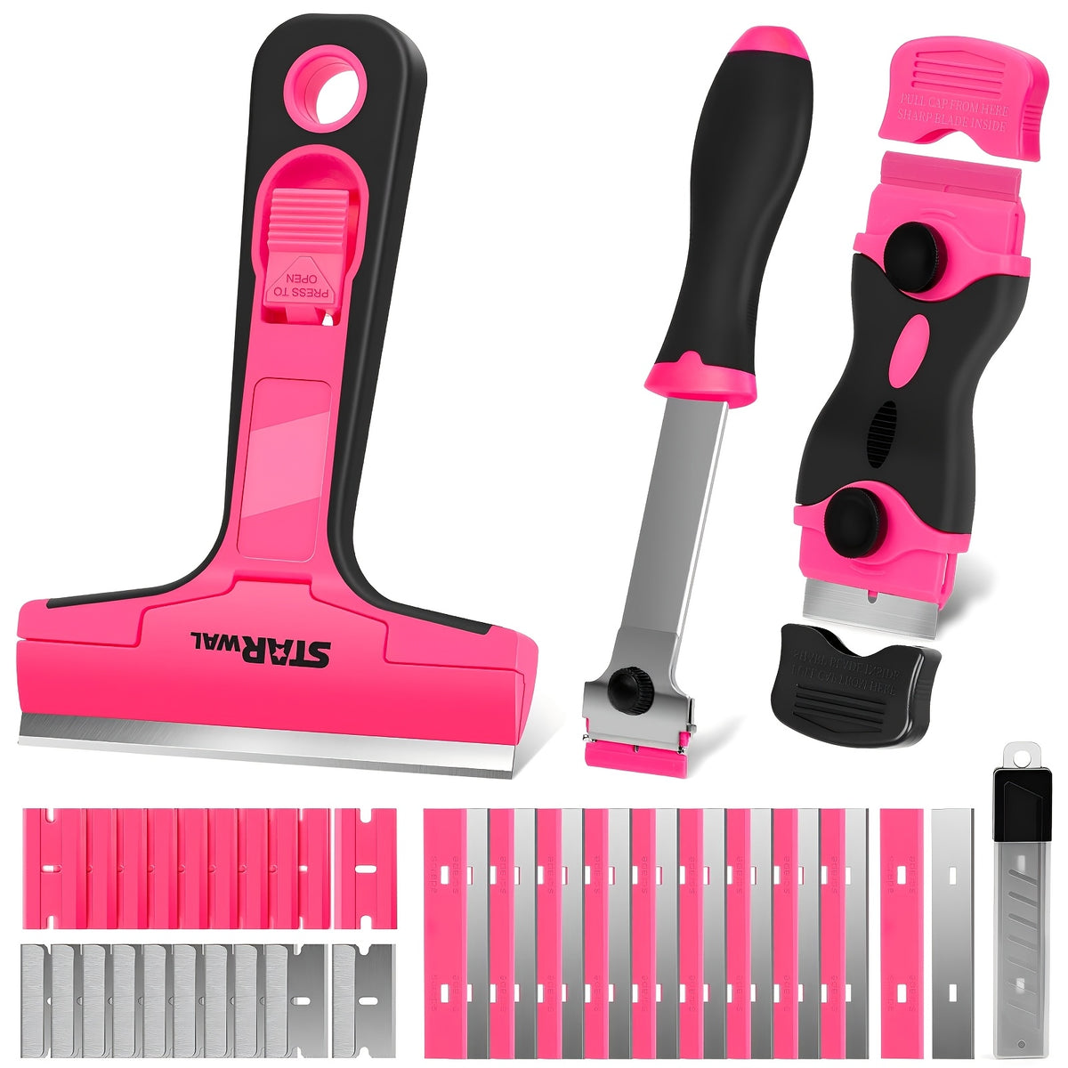 Razor Scraper Tool Set 3-in-1 with 40 Blades – Heavy-Duty Stainless Steel Multi-Surface Scraper for Stickers, Adhesive, Caulk & Glass