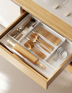 Expandable Kitchen Utensil Drawer Organizer Tray with Adjustable Dividers – Multiple Compartments for Forks, Spoons, Knives & Chopsticks, Durable Plastic, Extra Large 4-Direction Extension for Home Kitchen