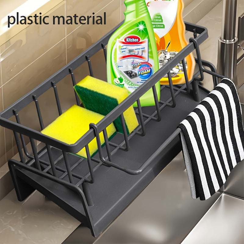 Kitchen Sink Caddy with Drainage & Removable Brush Holder – Sink Organizer for Sponge, Soap, Dishwashing Brush & Scrubber | Counter Basket Tray for Clean & Clutter-Free Kitchen Sink