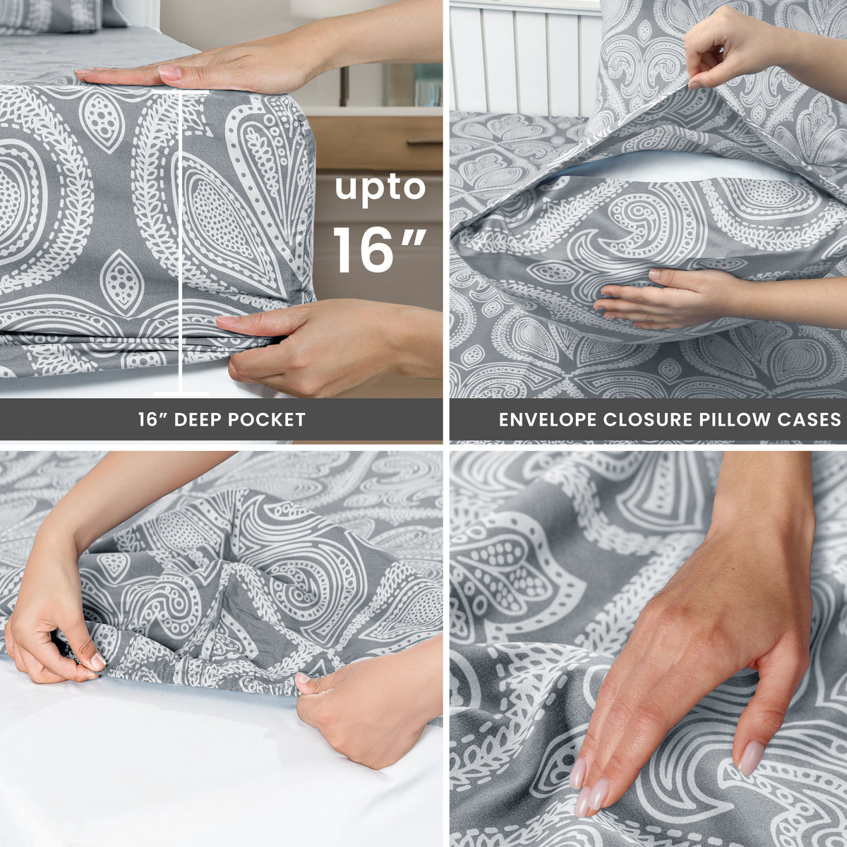 Paisley Bed Sheet Sets Queen King Twin Full Cal King – Soft Brushed Microfiber Deep Pocket Fitted Sheet & Pillowcases, Wrinkle Free