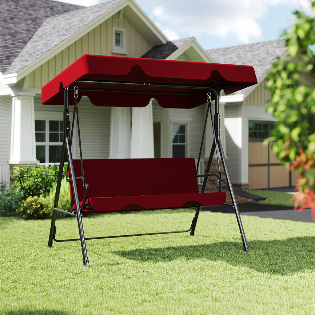 Outdoor Porch Glider Swing with Canopy Rust Proof Heavy Duty Steel Frame Adjustable Canopy Patio Furniture Garden Lawn Backyard Black Beige Brown Red Green