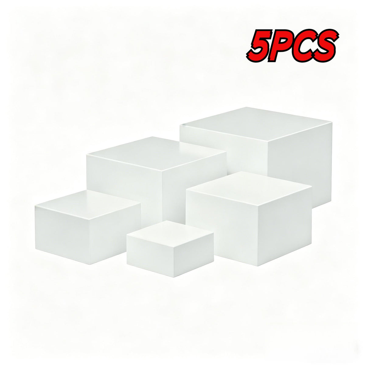 Acrylic Display Risers Set 5 Pieces – White Square Buffet Stands for Dessert Table, Party Food Display & Cupcake Tower