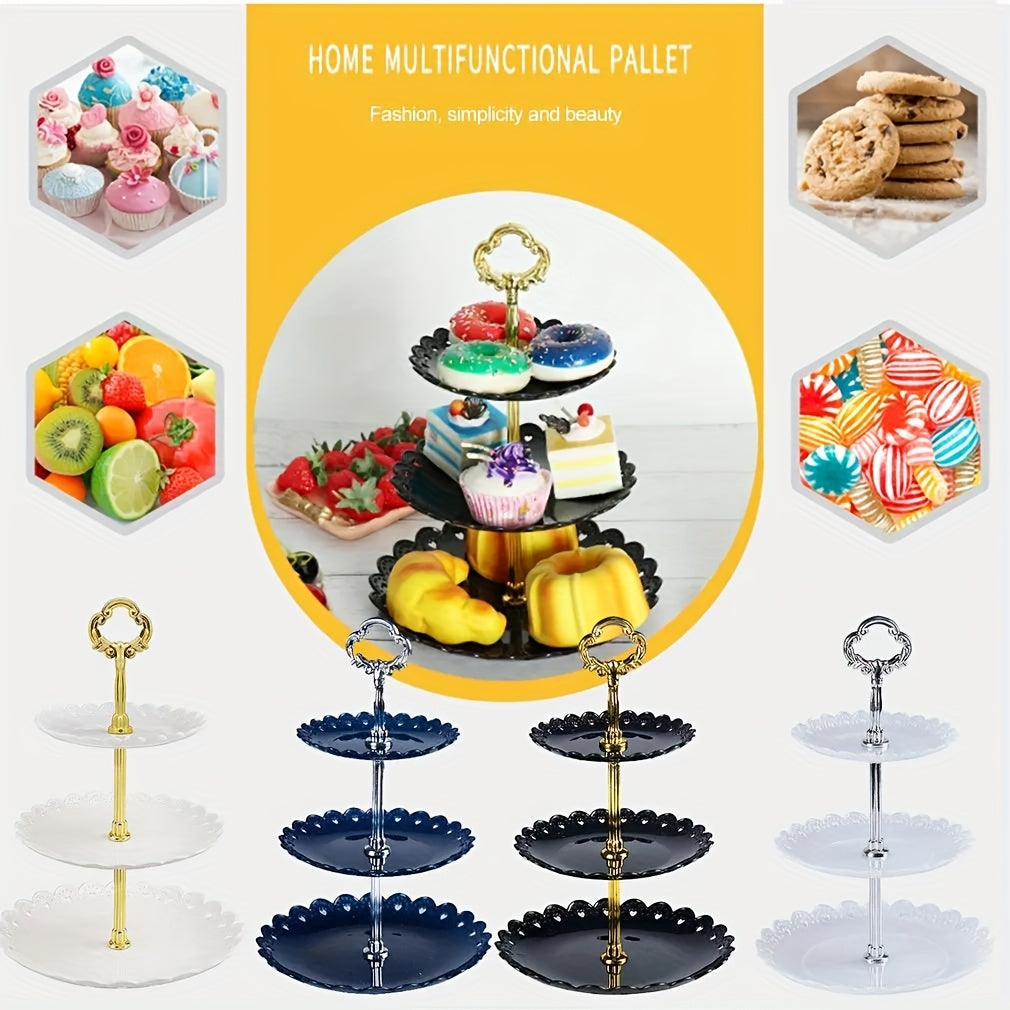 European-Style Plastic Tiered Cake Stand for Parties – 1 or 3-Piece White Dessert Display for Cupcakes, Fruit & Sweets, Birthdays, Weddings & Graduations