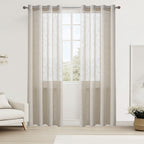 Linen Textured Semi-Sheer Grommet Curtains – Light Filtering Farmhouse Panels | Set of 2