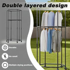 360° Rotating Clothes Rack with Wheels Heavy Duty Metal Hexagonal Garment Organizer for Bedroom Closet Laundry Room
