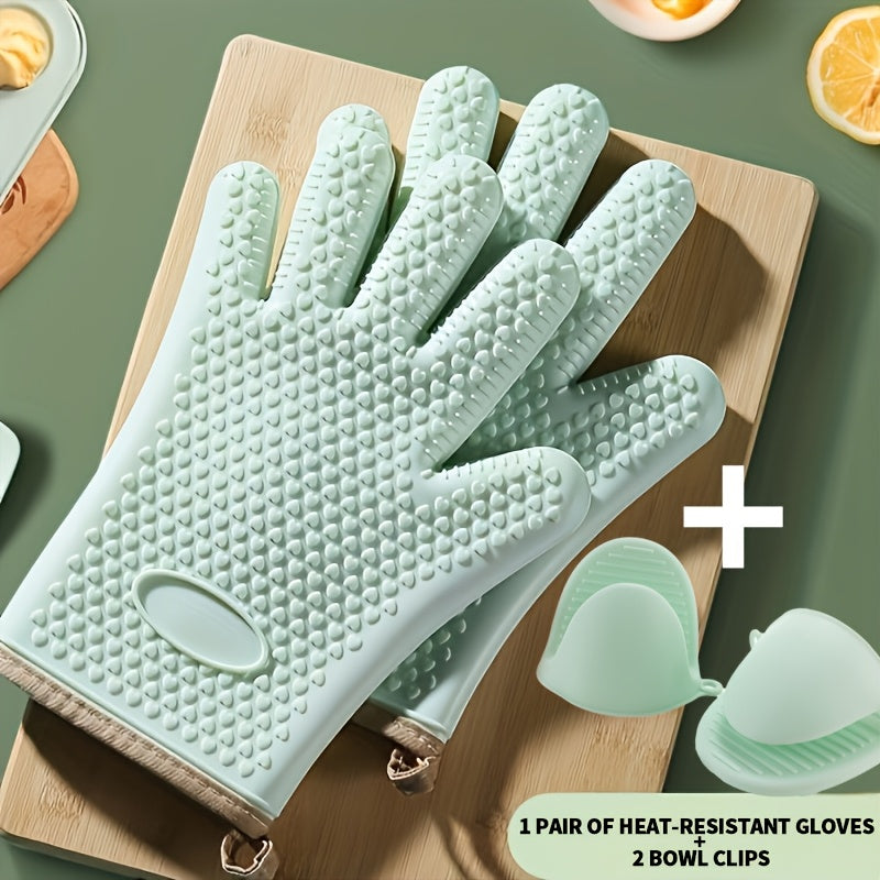 Thickened Oven Mitts Heat Resistant Gloves for Kitchen Baking Grilling BBQ - Waterproof Breathable Microwave Oven Gloves with Non-Slip Grip for Cooking