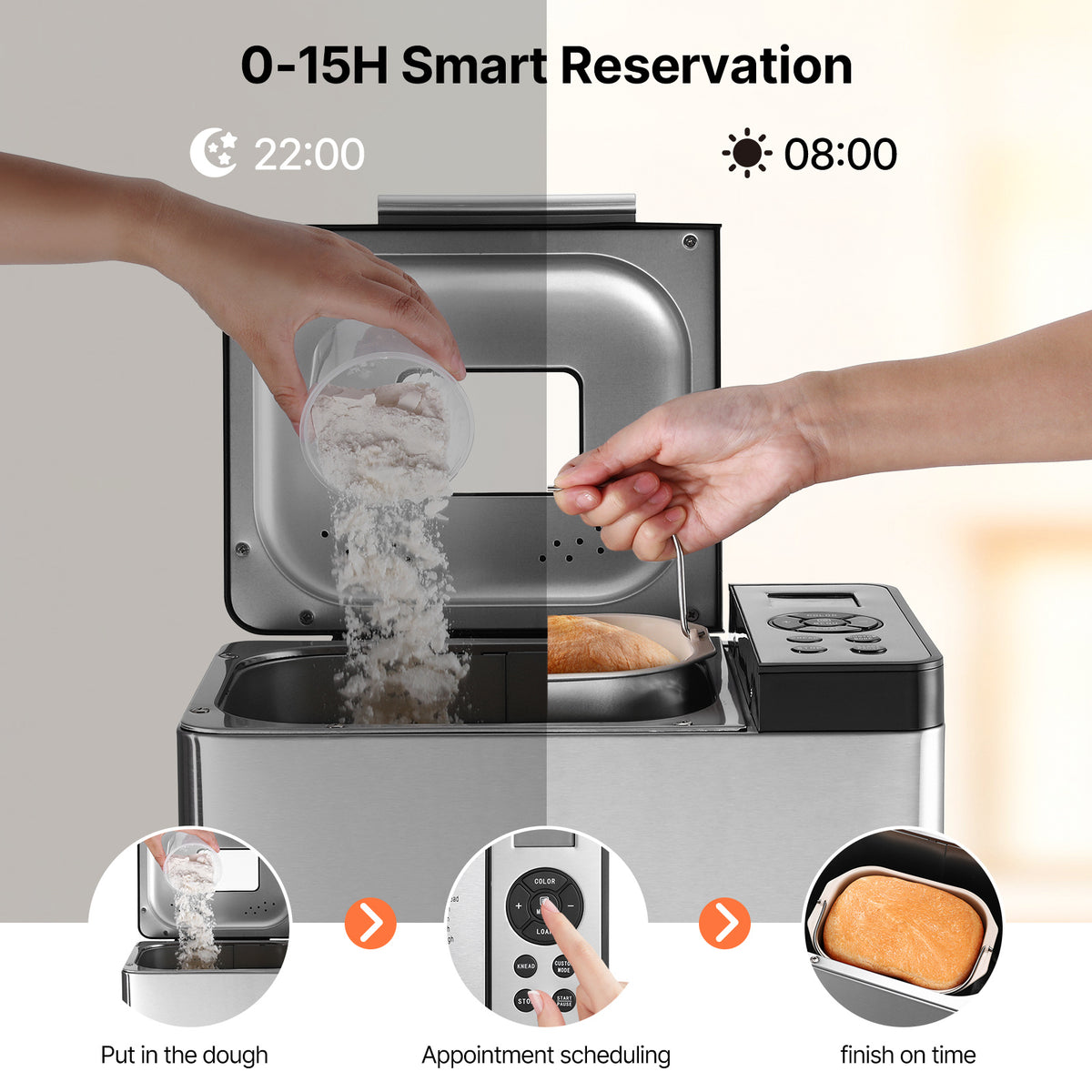 Bread Maker Machine 19-in-1 with Ceramic Non-Stick Pan, 15-Hour Timer, 3 Crust Colors, Auto Keep-Warm – Up to 2 LB Loaf