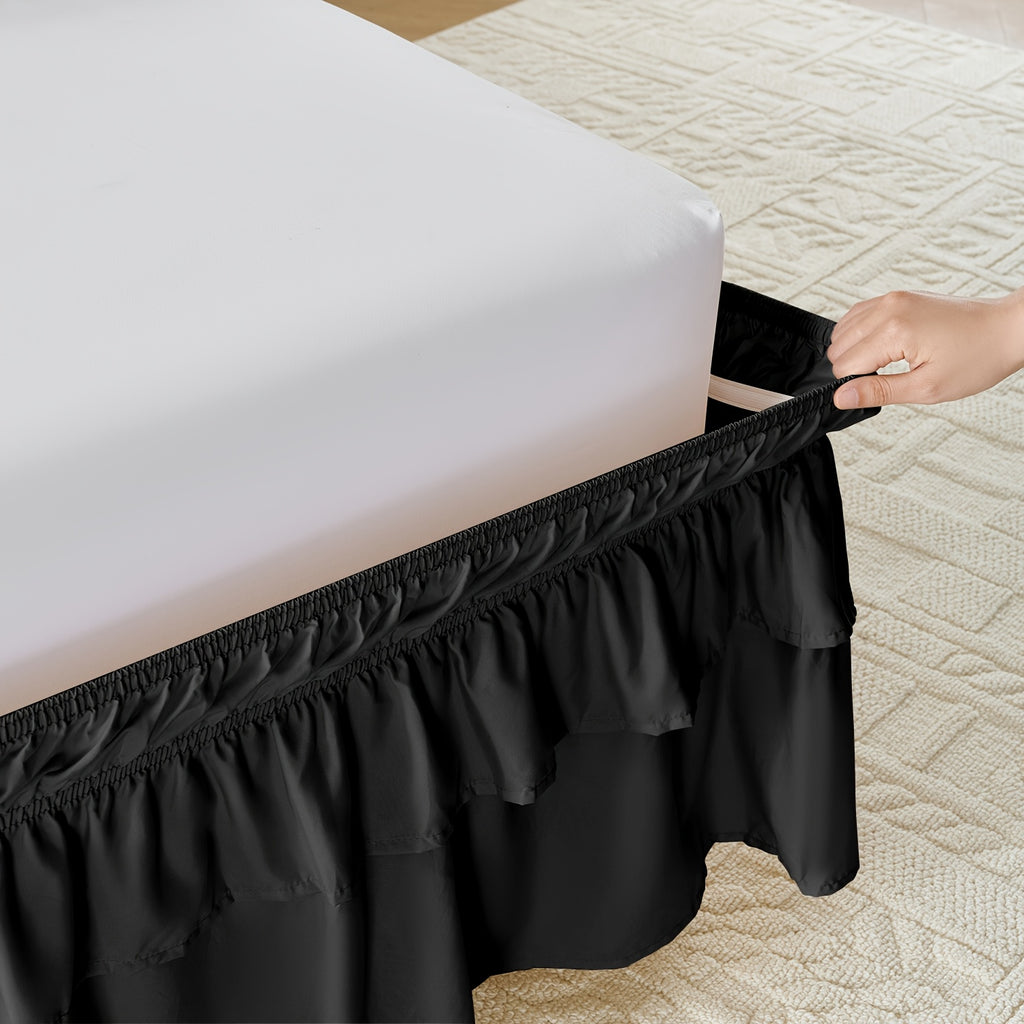 Dust Ruffle Bed Skirt 16 Inch Drop Elastic Wrap Around – Double Ruffle Easy Install Machine Washable, Twin Full Queen King CK, 10 Colors
