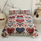 Quilted Quilt Set 2-3 Piece Floral Love Heart Print – Soft Breathable Hypoallergenic Bed Cover with Pillowcases for Twin Full Queen King, Multicolor Bedding